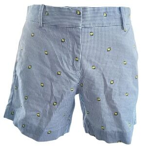 Nautica  Lemon Striped Blue Deck Shorts 6 Nautical Maritime Coastal Maximalism